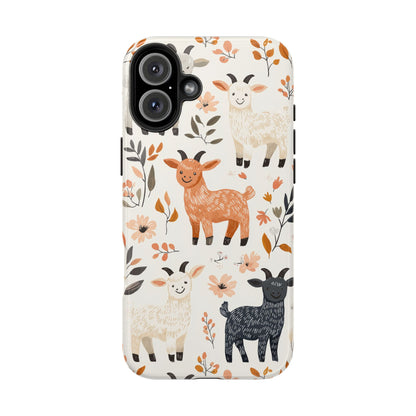 iPhone Case: Smiley Goats & Dried Flowers – Vintage Charm