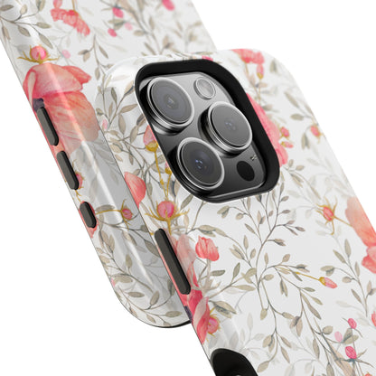 Pink Floral Watercolor MagSafe iPhone Case – Elegant Blossom Design with Magnetic Compatibility