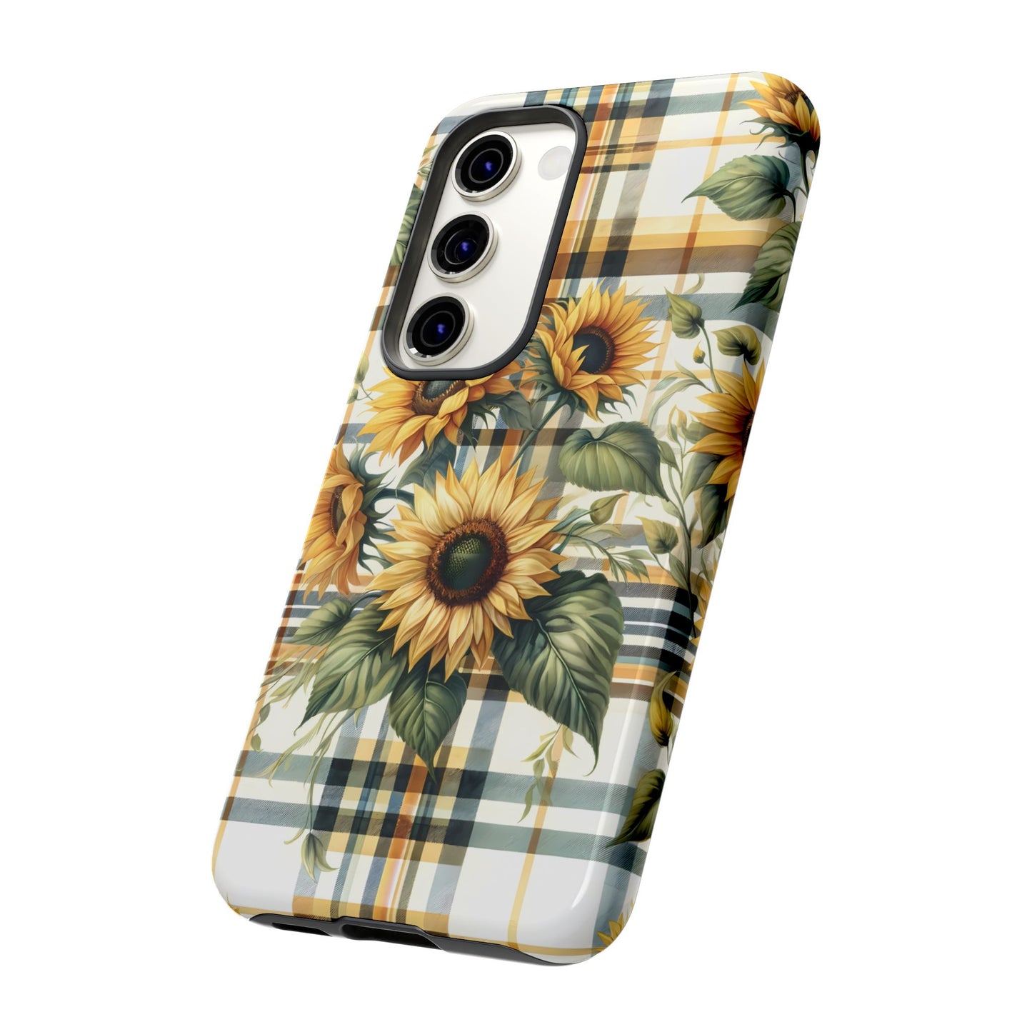 Cute Sunflower Phone Case - Sunny Blossom Plaid - Checkered Sunflowers Phone Case for iPhone & Samsung. Be Happy With These Bright Colors!