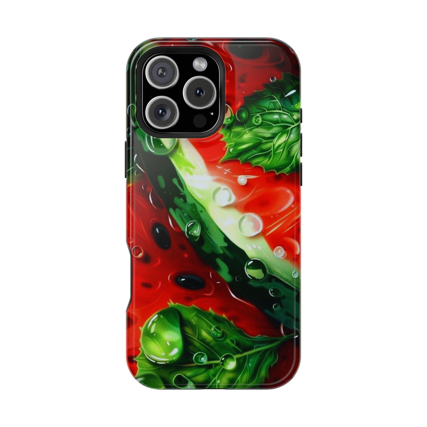 Juicy Watermelon & Mint MasSafe iPhone Case – Tough Dual-Layer, Vibrant Summer Design