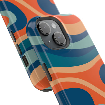 Retro Vibe Wavy Stripes MagSafe iPhone Case – 70s-Inspired in Teal, Orange, and Rust