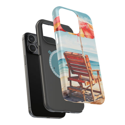 Beachfront Sunset Lounge MagSafe iPhone Case – Vibrant Watercolor Design