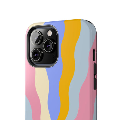 Pastel Radiance iPhone Case – 70s-Inspired Dual-Layer Design with Wavy Sunburst Pattern