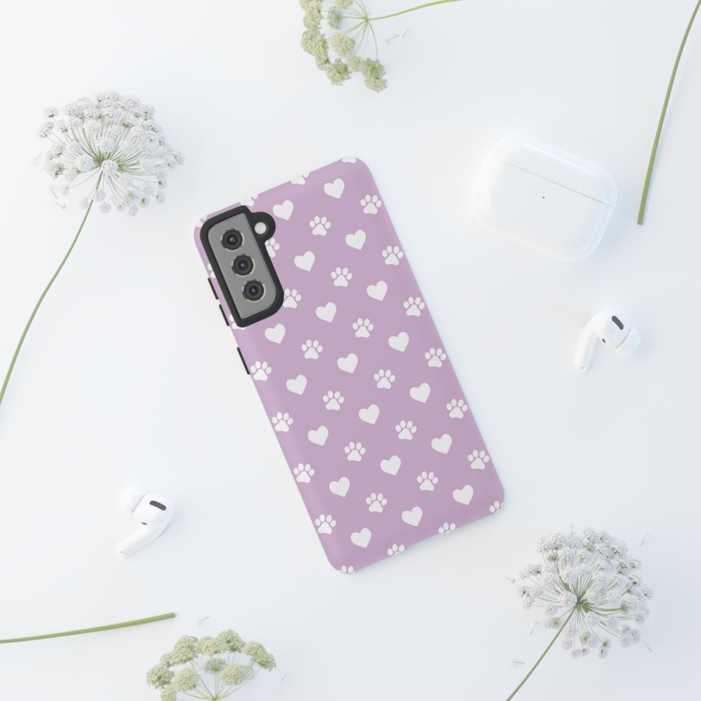 Purple Hearts & Paw Prints - Cute Pet Lover Phone Case