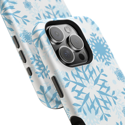 Frosty Blue Snowflakes MagSafe iPhone Case – Shockproof, Smooth Matte Finish, Dual-Layer Design