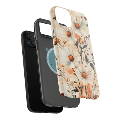 Pastel Orange Floral MagSafe iPhone Case - Elegant Plaid Protective Cover