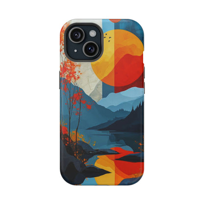 Abstract Autumn Landscape MagSafe iPhone Case – Bold Colorful Sunset Design, Dual-Layer Protection