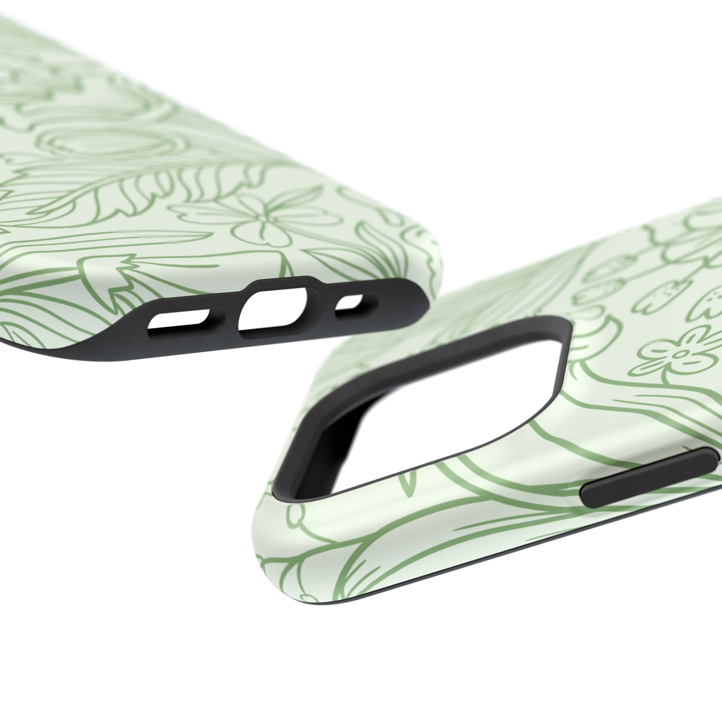 Sage Green Floral Line Art Tough MagSafe iPhone Case – Minimalist Botanical Design with Dual-Layer Protection