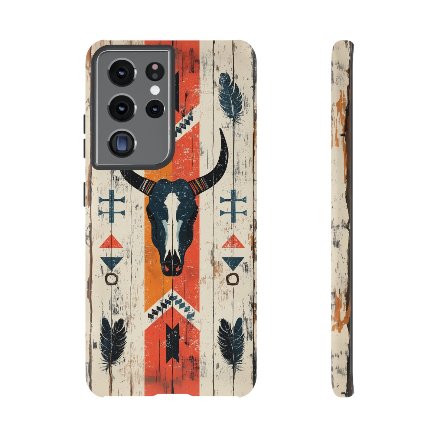 Rustic Western Bull Skull Tough Samsung Galaxy Case – Distressed Wood Design, Dual - Layer Protection - BOGO Cases