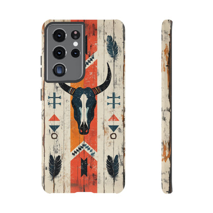 Rustic Western Bull Skull Tough Samsung Galaxy Case – Distressed Wood Design, Dual - Layer Protection - BOGO Cases