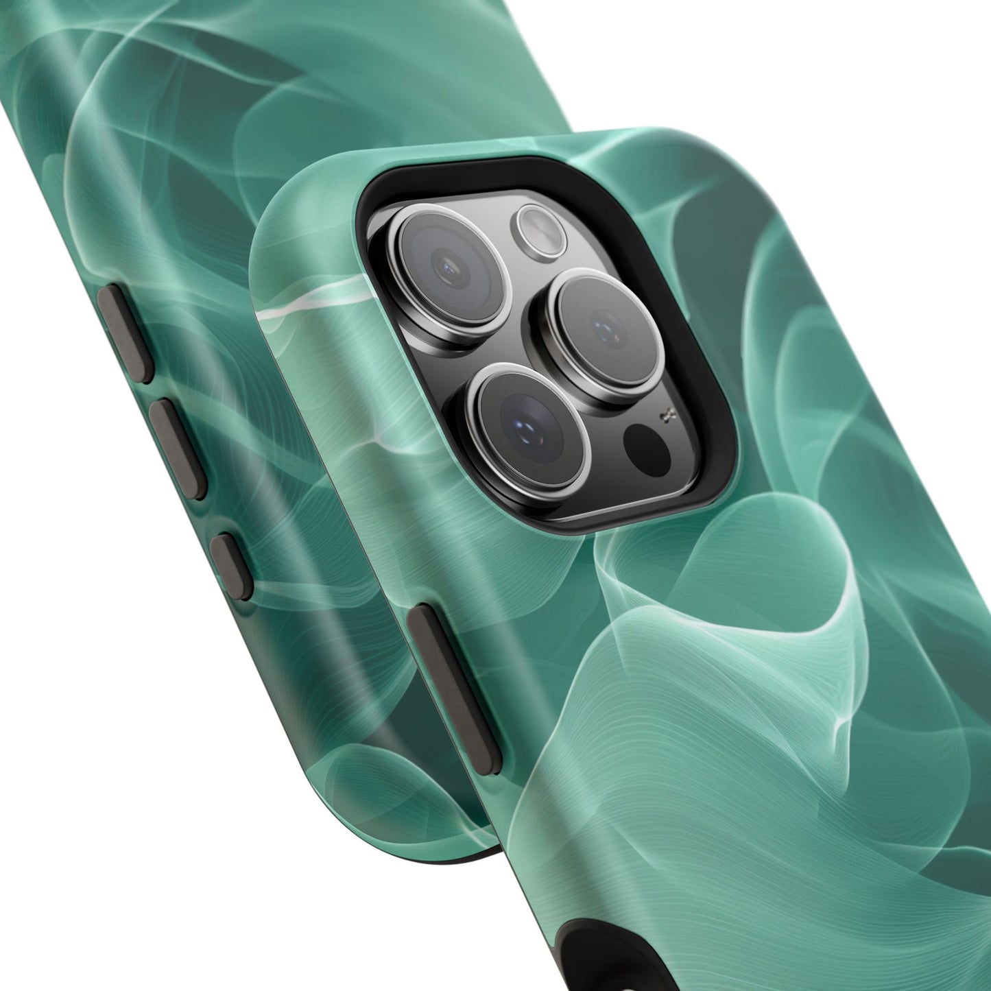 Emerald Flow MagSafe iPhone Case – Translucent Green Fabric-Inspired Design