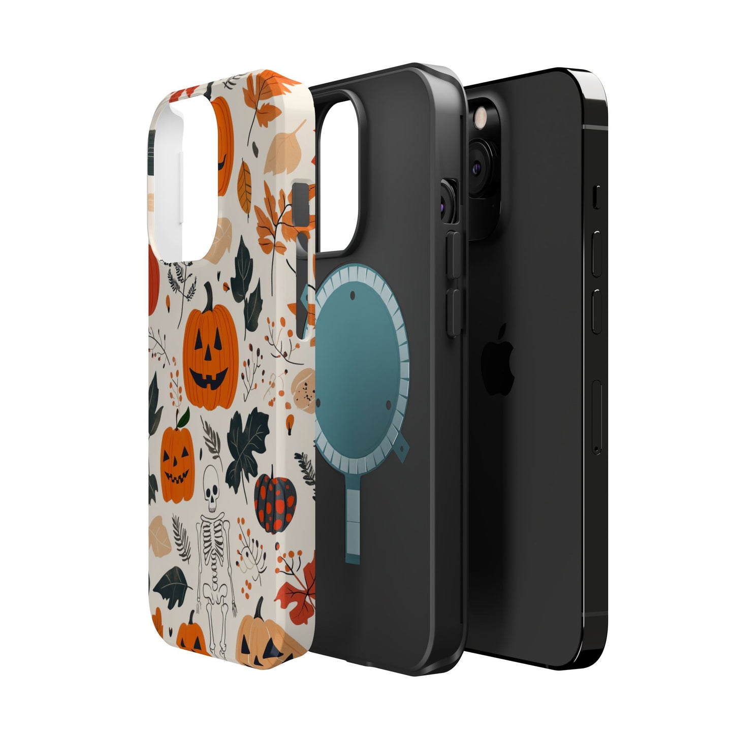 Spooky Pumpkin & Skeleton MagSafe iPhone Case – Halloween Jack-O'-Lantern Design