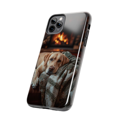 Cozy Labrador by Fireplace iPhone Case – Rustic Cabin Protective Cover