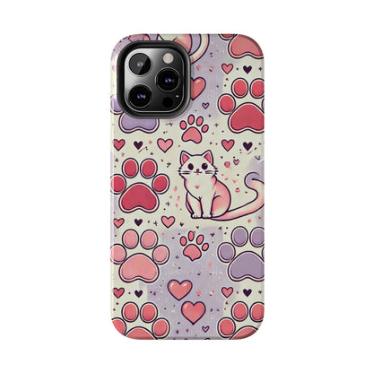 Cute Cat and Paw Print iPhone Case - Pet Lover’s Protective Cover