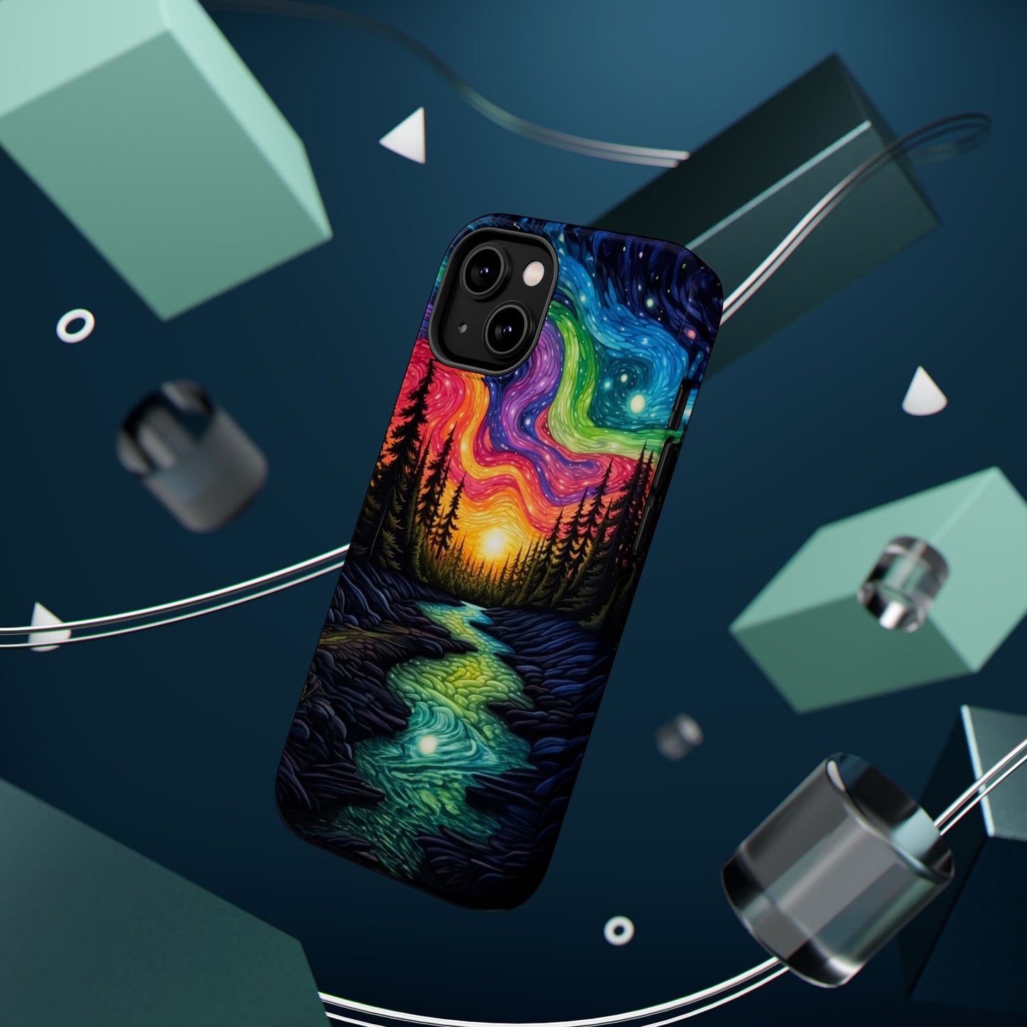 Celestial Nightscape MagSafe iPhone Case – Vibrant River and Starry Sky Design