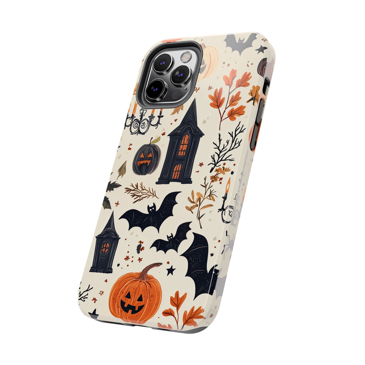 Haunted Halloween iPhone Case – Haunted House, Bats, and Pumpkins Design