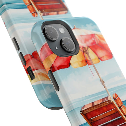 Beachfront Sunset Lounge MagSafe iPhone Case – Vibrant Watercolor Design