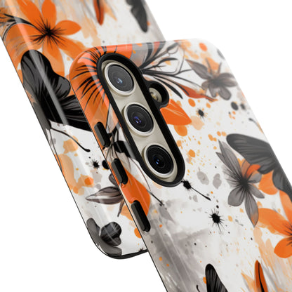 Orange Blossom & Black Butterfly Samsung Galaxy Case – Bold Floral Pattern with Modern Abstract Style
