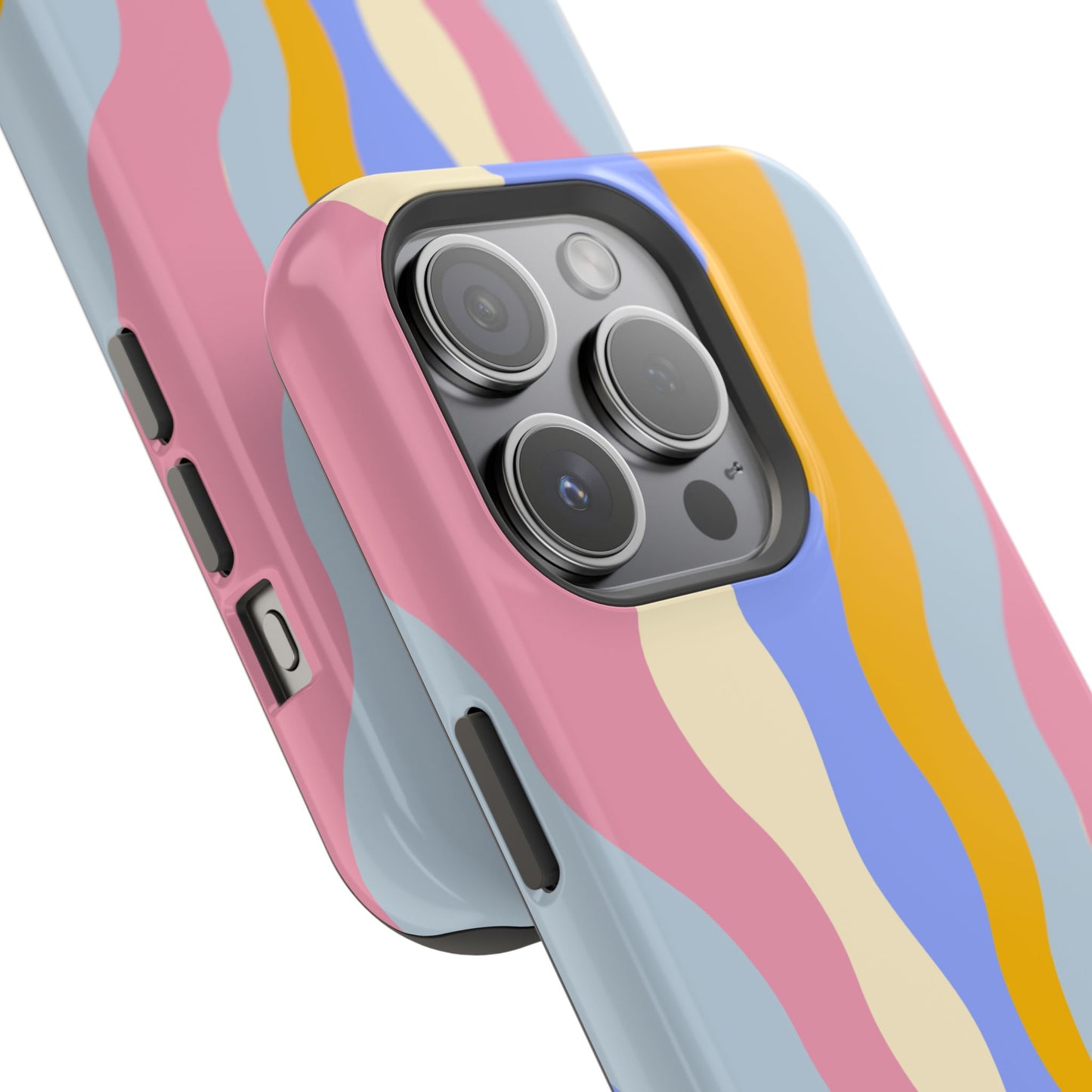 Pastel Radiance MagSafe iPhone Case – 70s-Inspired Dual-Layer Design with Wavy Sunburst Pattern