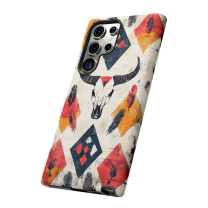 Western Bull Skull & Feathers Tough Samsung Galaxy Case – Bold Tribal Design, Dual - Layer Protection - BOGO Cases