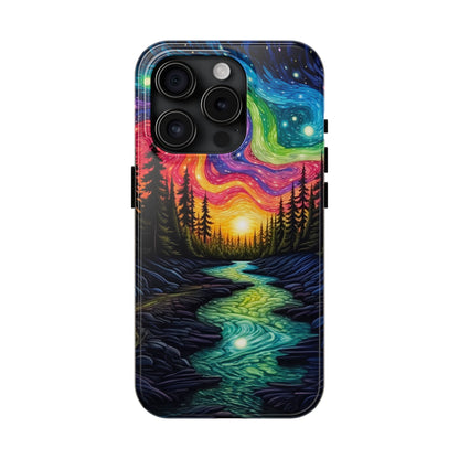 Celestial Nightscape iPhone Case – Vibrant River and Starry Sky Design