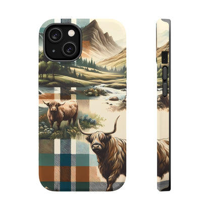 Rustic Highland Cow In Plaid - MagSafe Compatible Case