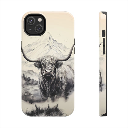 Highland Cow with Majestic Mountain Valley Backdrop | Western Cowgirl Phone Cases