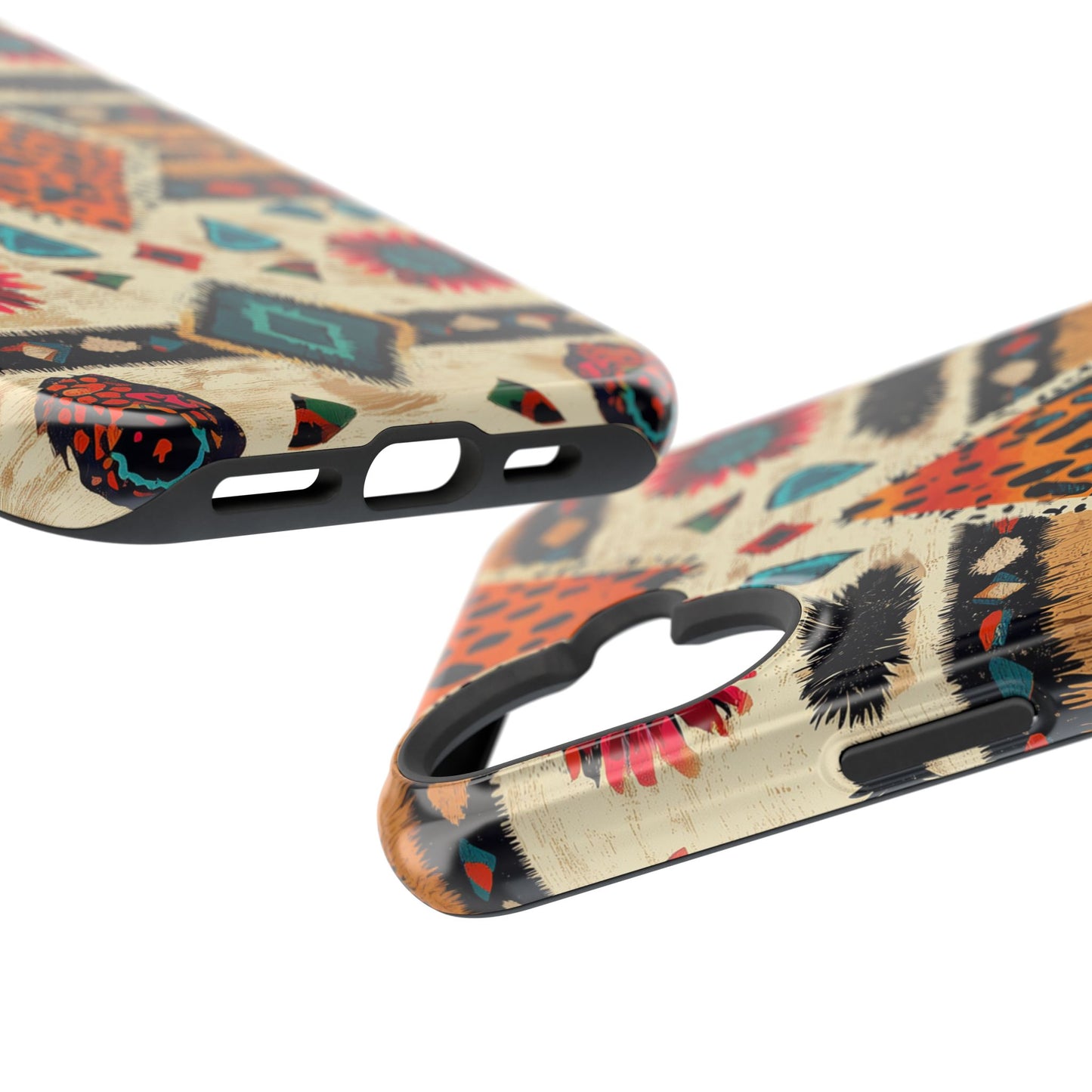 Wild Boho Leopard Print & Floral Tough MagSafe iPhone Case – Eclectic Tribal Design, Dual-Layer Protection