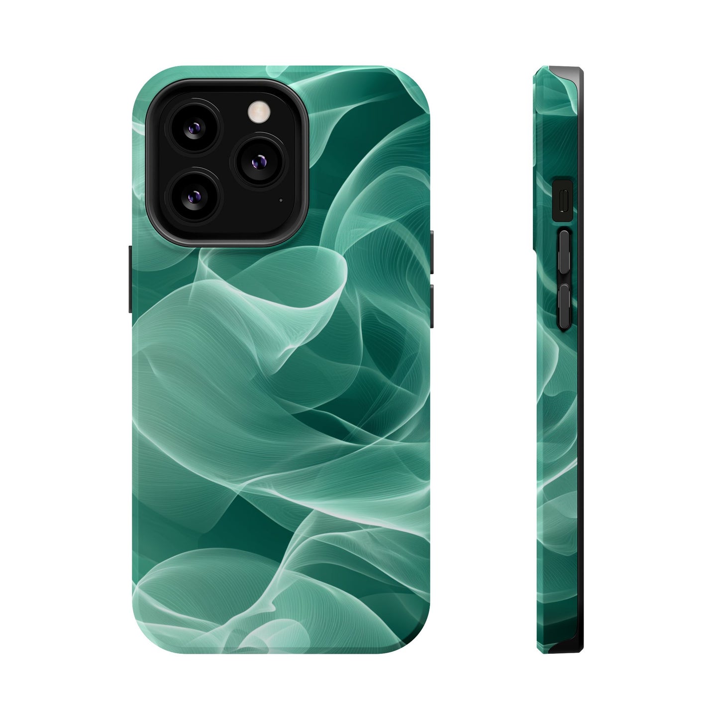 Emerald Flow MagSafe iPhone Case – Translucent Green Fabric-Inspired Design