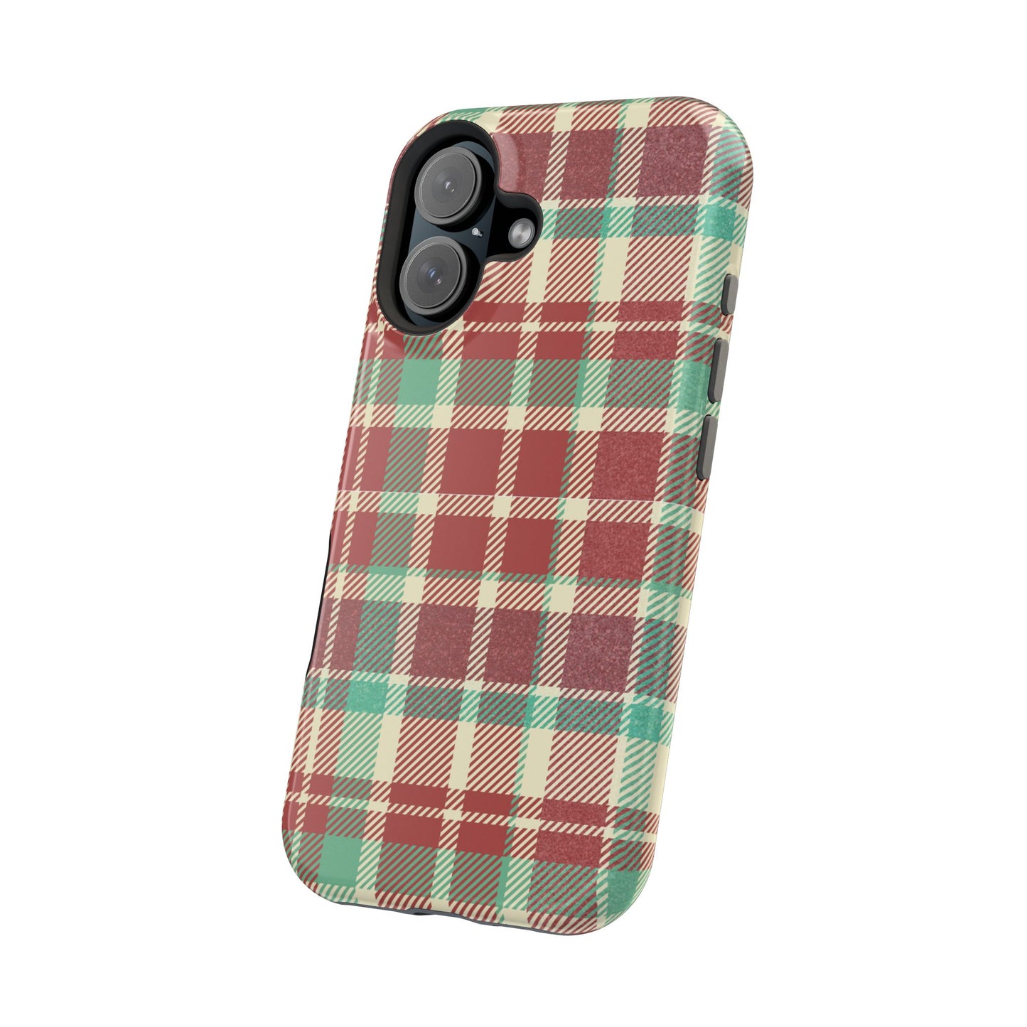 Retro Red & Cream Plaid – MagSafe iPhone Case with Classic Elegance