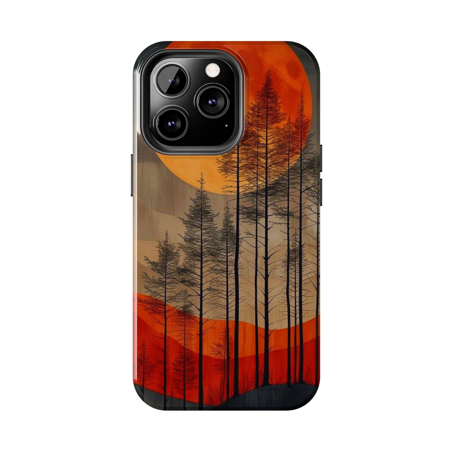 Moody Forest Moonrise iPhone Case – Dark Landscape Design, Dual-Layer Protection