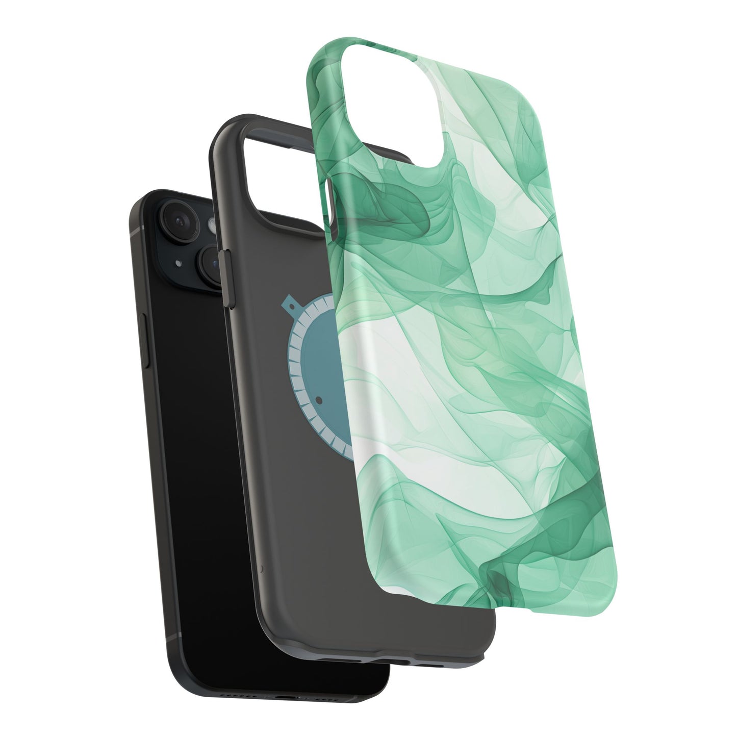 Translucent Flowing Green Fabric MagSafe iPhone Case – Elegant Fluid Design