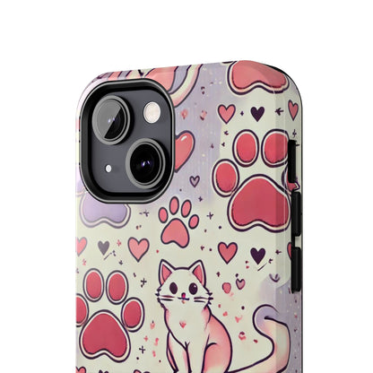 Cute Cat and Paw Print iPhone Case - Pet Lover’s Protective Cover