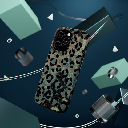 Moody Watercolor Leopard Print Tough MagSafe iPhone Case – Earthy Abstract Pattern with Dual-Layer Protection