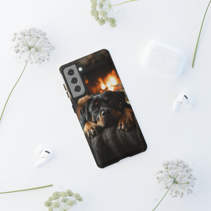 Cozy Rottweiler by the Fireplace Samsung Galaxy Case – Warm Rustic Design