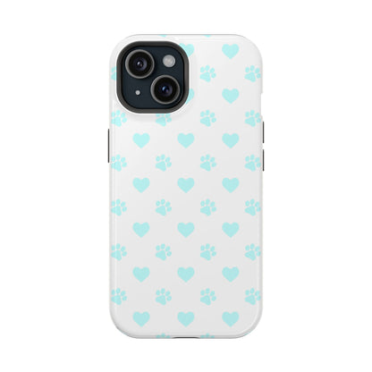 MagSafe Case - Aqua Paw Print & Heart Design