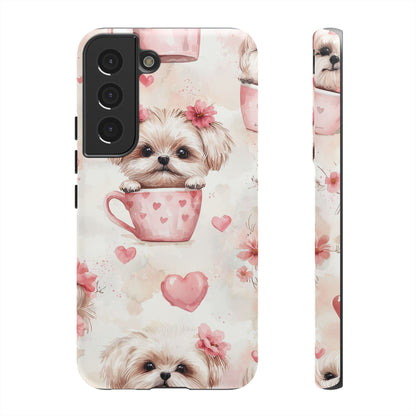 Floral Puppy in Teacup Samsung Galaxy  Case – Cute Pink Flower Design, Tough Dual-Layer Protection