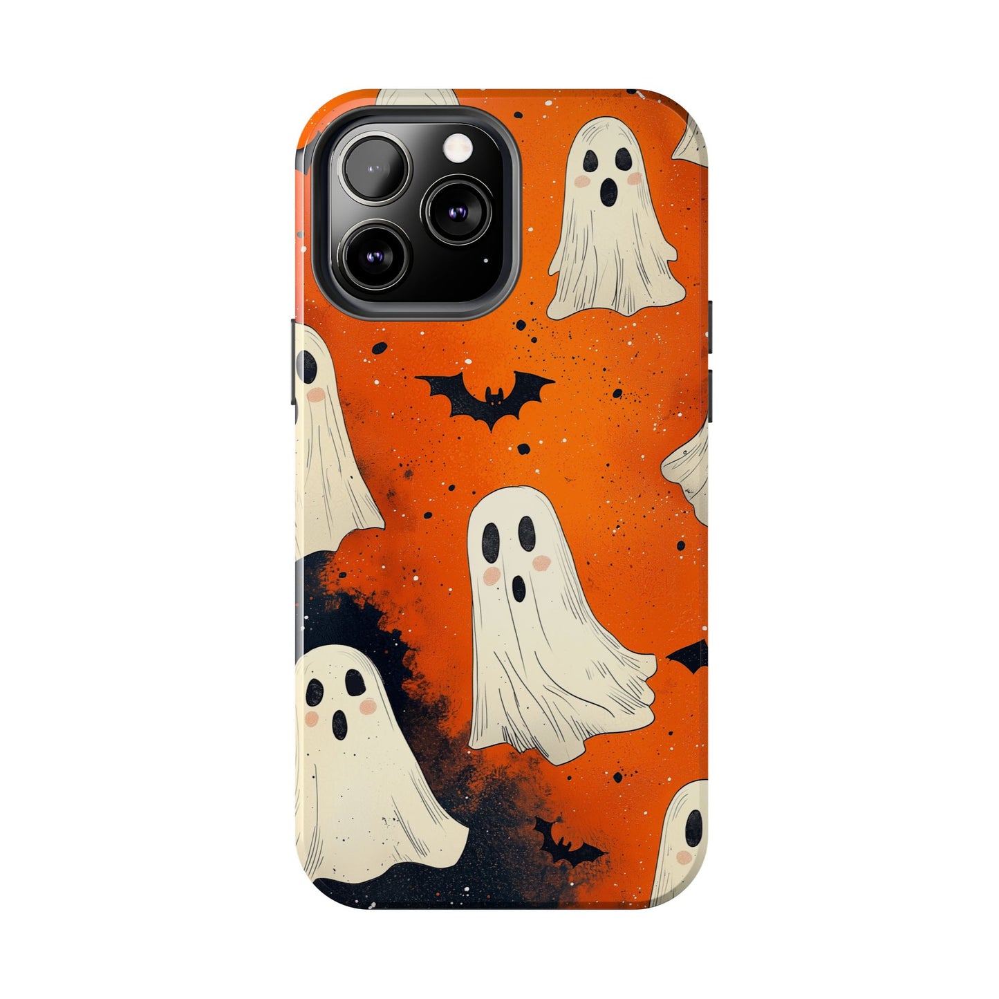 Spooky Ghosts & Bats iPhone Case – Vibrant Orange Halloween Design