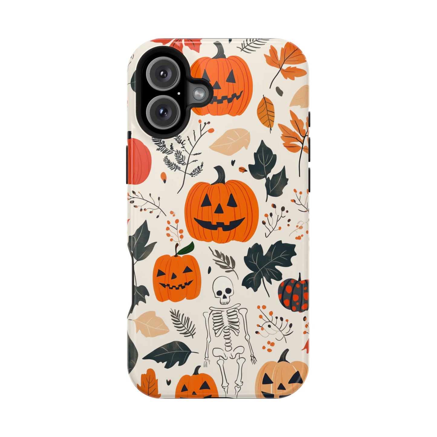 Spooky Pumpkin & Skeleton MagSafe iPhone Case – Halloween Jack-O'-Lantern Design