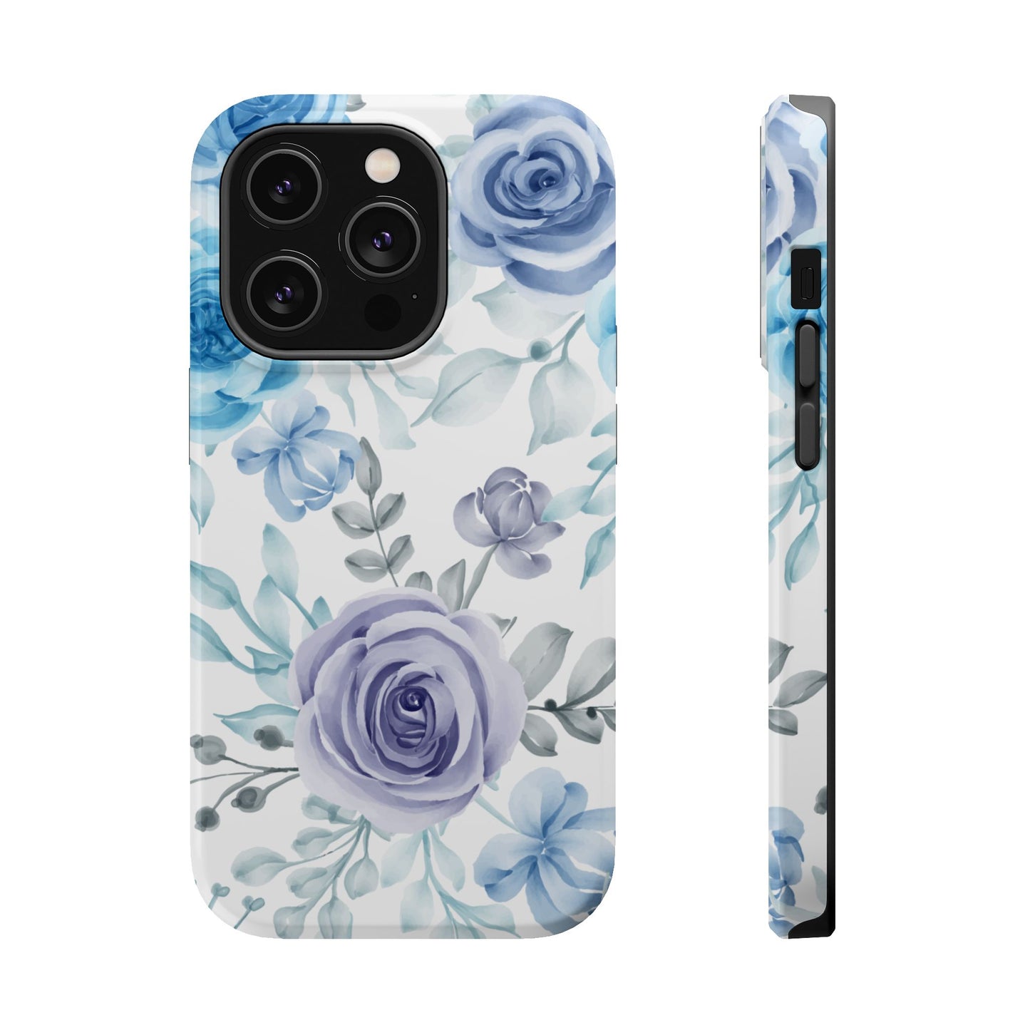 Elegant Blue & Violet Roses MagSafe Case – Artistic Floral Protection with Magnetic Charging Compatibility