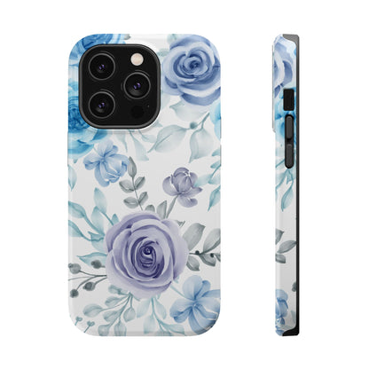 Elegant Blue & Violet Roses MagSafe Case – Artistic Floral Protection with Magnetic Charging Compatibility