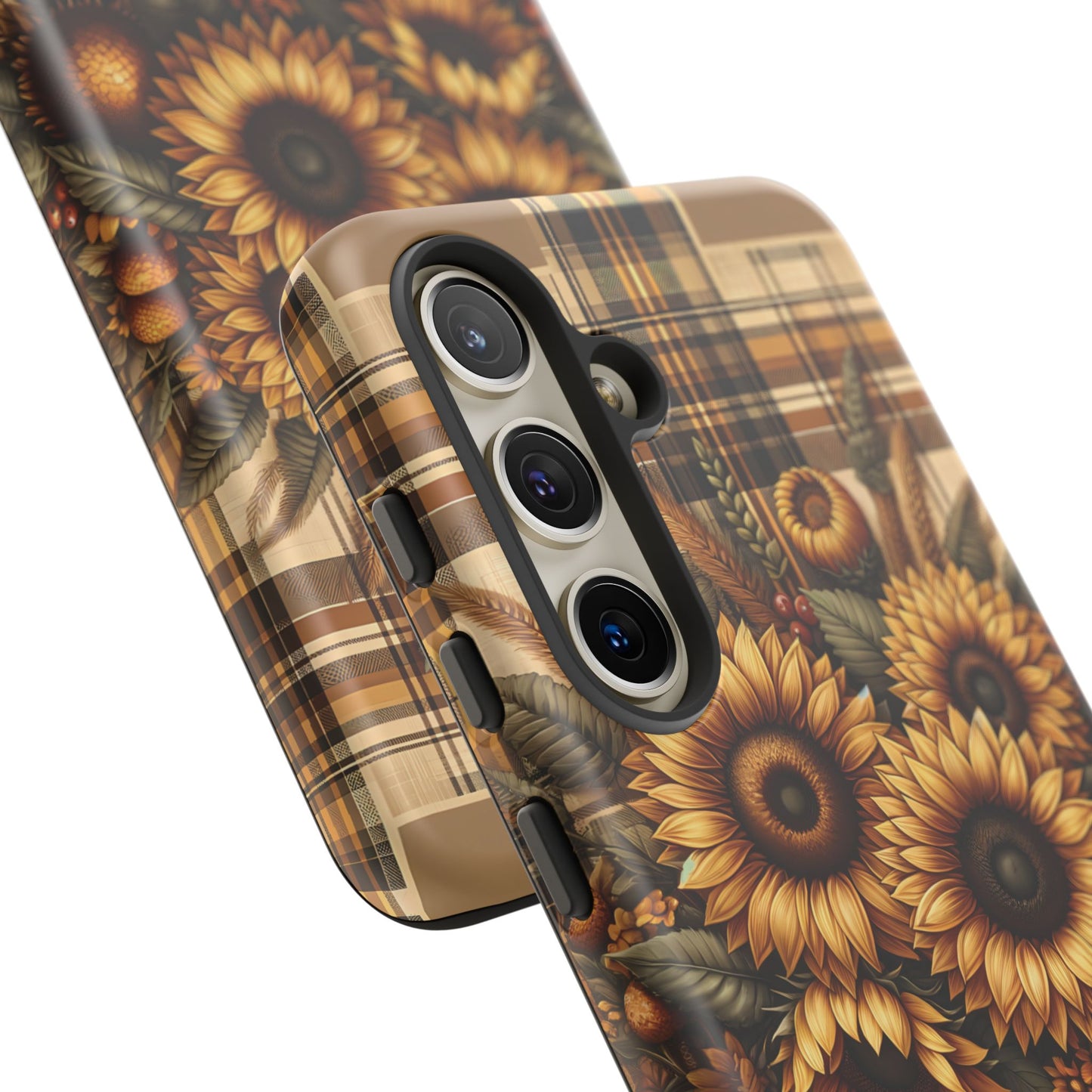 Country Sunflower Phone Case - Harvest Hues - Vintage Style Sunflower Plaid - BOGO Cases