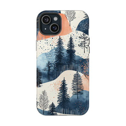 Winter Forest MagSafe iPhone Case | Watercolor Trees & Mountains