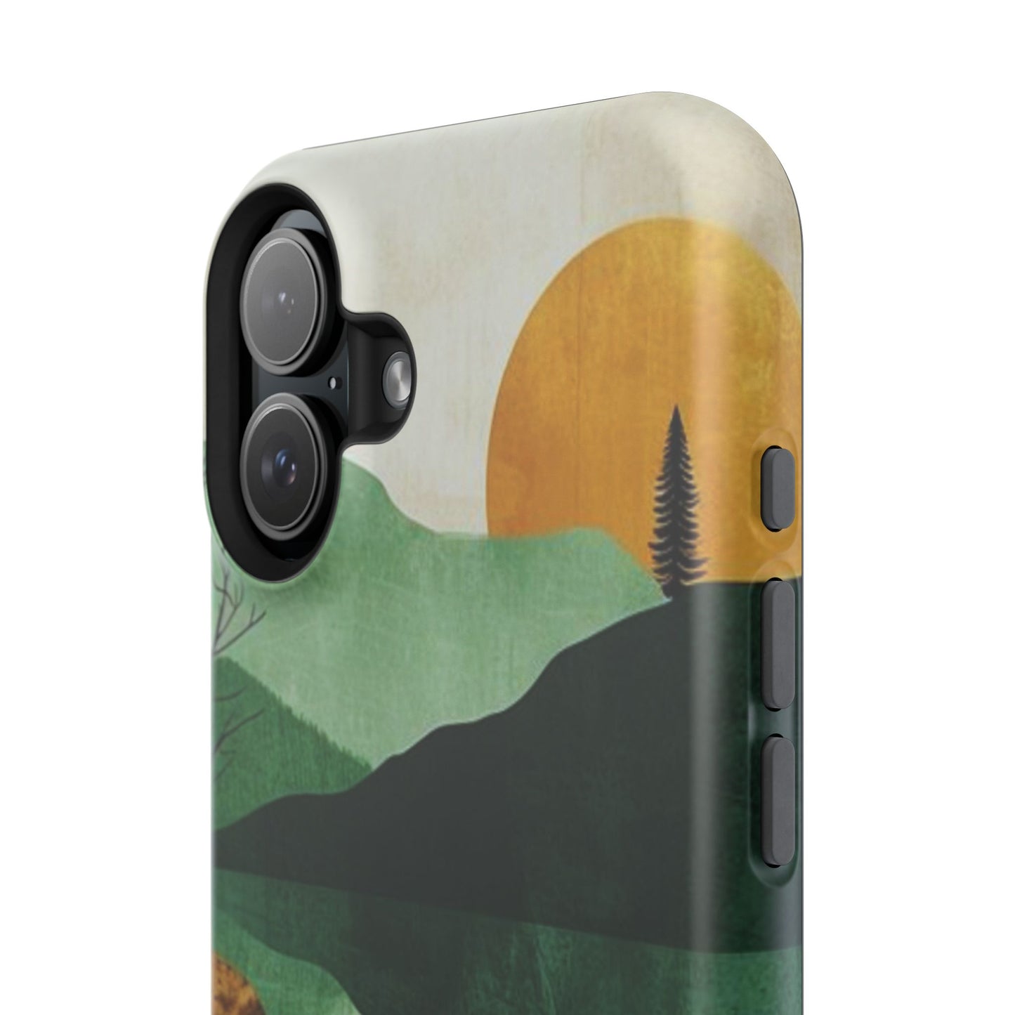 Retro Mountain Sunrise MagSafe iPhone Case – Minimalist Landscape Design, Dual-Layer Protection