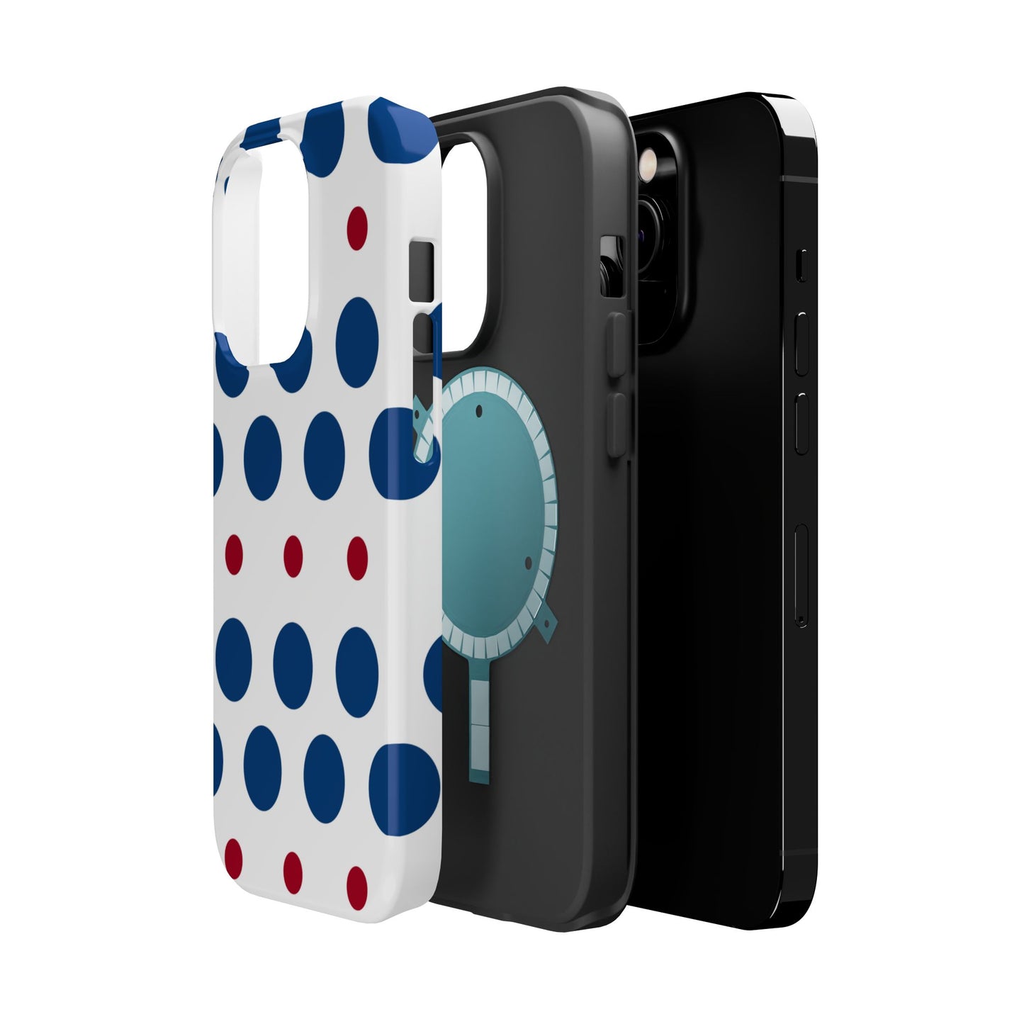 Bold Navy & Red Polka Dot Pattern – MagSafe iPhone Case