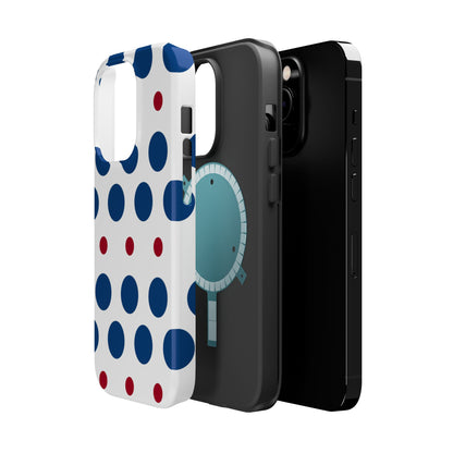 Bold Navy & Red Polka Dot Pattern – MagSafe iPhone Case