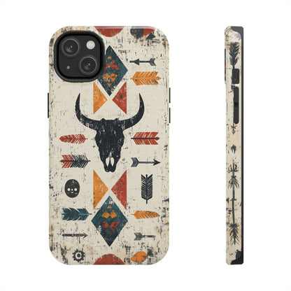 Tribal Bull Skull & Arrows Tough iPhone Case – Rustic Western Design, Dual - Layer Protection - BOGO Cases