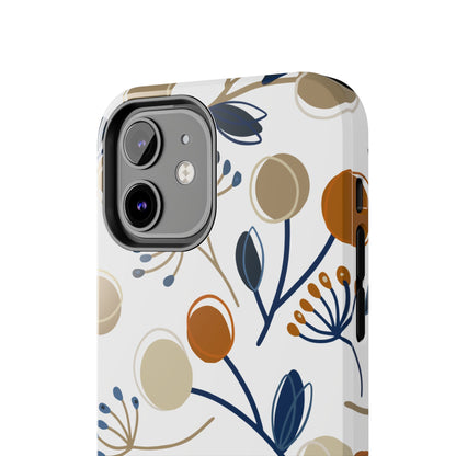 Modern Botanical Berries Tough iPhone Case – Earthy Tones & Navy Accents, Shock-Resistant