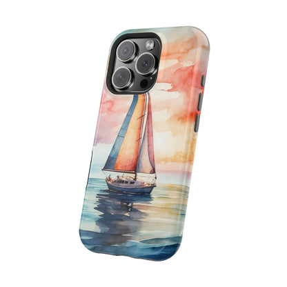 Sailboat Sunset MagSafe iPhone Case – Vibrant Watercolor Design