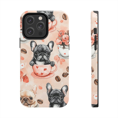 French Bulldogs in Heart iPhone Case – Cute Dog & Floral Design, Shockproof Protection - BOGO Cases